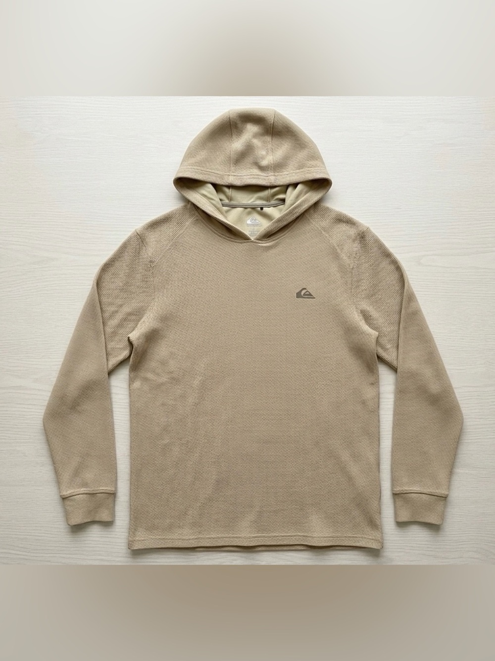 Quiksilver Men’s Textured Pullover Waffle-Knit Hoodie Tan/Beige - Size Small